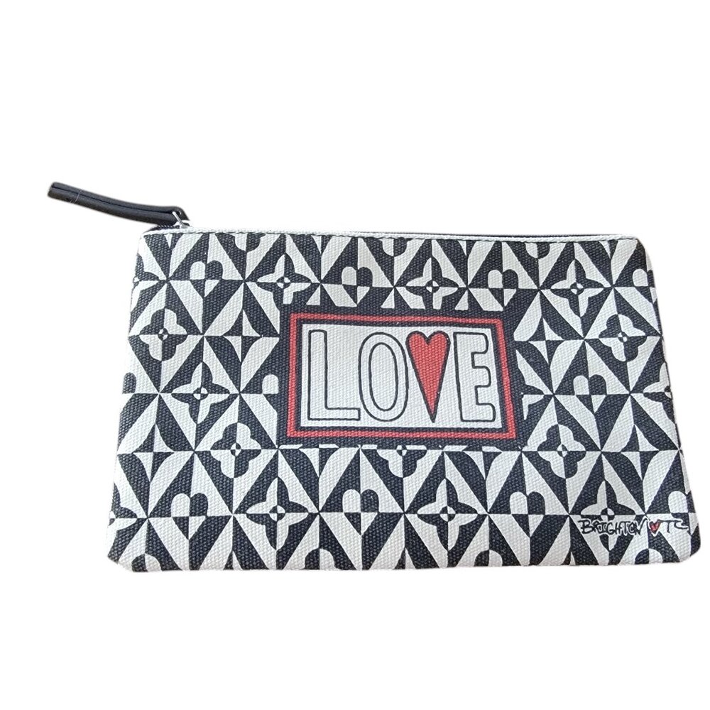 Brighton LOVE Canvas Pouch Bag Makeup Cosmetic Travel Bag Heart Black White